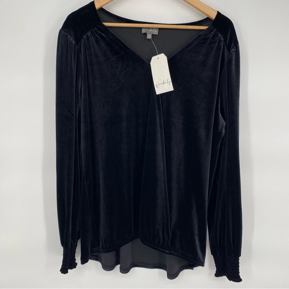 Wonderly Peasant Top Faux Wrap Velvet Black Party Oversized XL